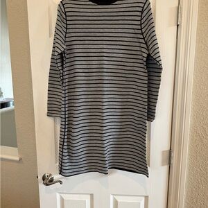 J. Jill Gray and Black Striped Long Sleeve Dress